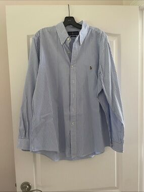 Ralph Lauren Blue and White Striped Oxford Dress Shirt
